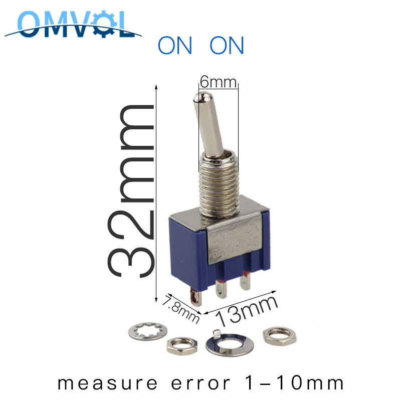 5 tk Mini MTS-102 3 kontaktiga SPDT ON-ON 6A 125 VAC miniatuursed lülitid