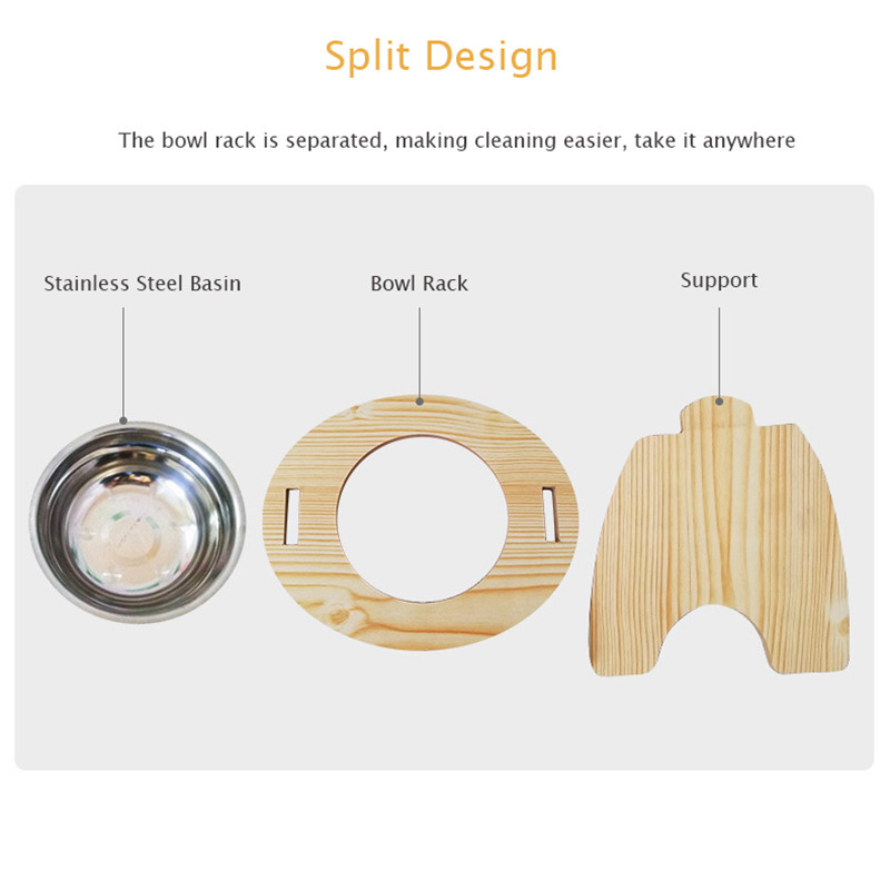 Ulmpp Pet Cat Dog 2 bļoda ar koka statīvu kucēnu barotavas ūdens dozators dzemdes kakla aizsargs, nerūsējošā tērauda keramikas piederumi suņiem