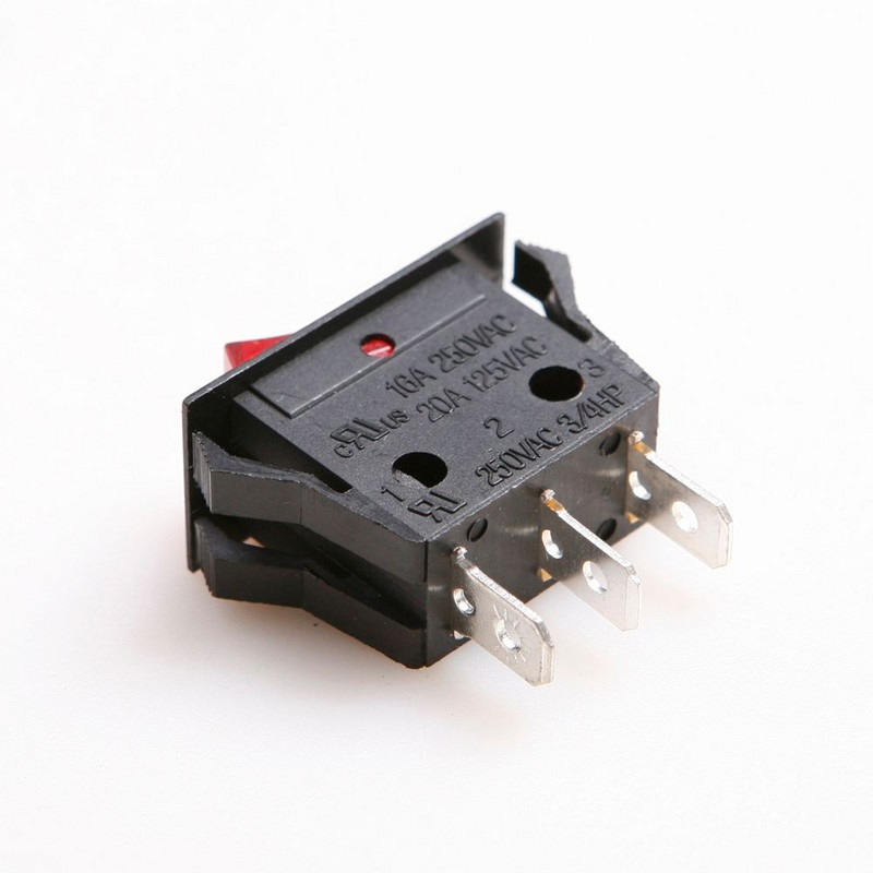 10 gab 3 Pin Rocker Switch Barošanas slēdži 16A 250V T85/55 50Hz Pozīcija Sarkanās pogas stiprinājums