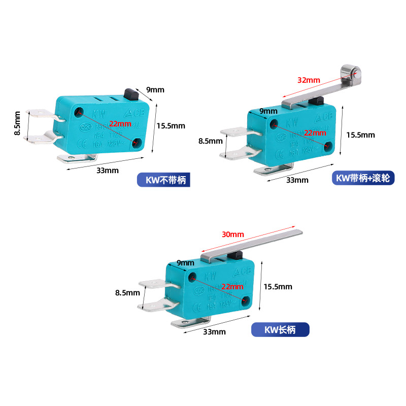 collu pogas slēdzis labā leņķa divu tapu mikroslēdzis Kw3-0z gaismas kontakta slēdzis Kw3-oz 16A sudraba kontakts