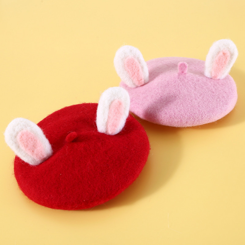 Roosa jänesekõrva koeramüts Punase kassi barett villane müts Peapael Nokamüts Armas jõulukostüüm Juuste aksessuaar Fotorekvisiidid Pühade lemmiklooma müts