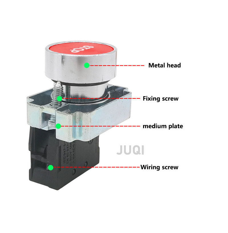 1Gb 22 mm pogas slēdzis pašatiestatīt XB2 plakanā spiedpoga avārijas apturēšanas palaišana NO/NC barošanas slēdzis B2-BA4342 XB2-BA31 XB2-BA42