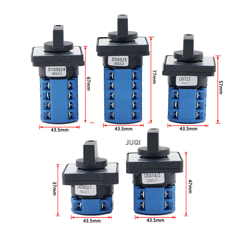 LW26-20 Prekidač za prijenos 1/2/3/4/5 katova 440V 20A Rotacija motora za prebacivanje naprijed i nazad Prekidač s 3 položaja 1-0-2
