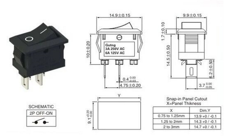 5/10kom Prekidač s tipkama 10x15mm SPST 2Pin 3A 250V KCD11 Prekidač za uključivanje/isključivanje na uskočnik 10MM*15MM Crno Crveno i Bijelo