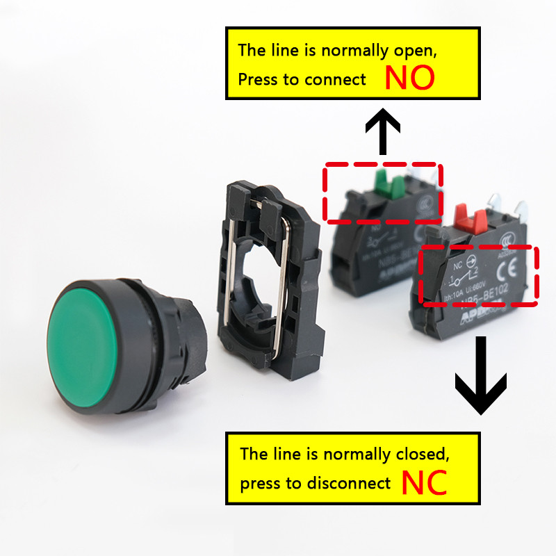 1Pcs XB5 AA31 Plastični Ponovno pokretanje Napajanje Start Stop Trenutačno pritisni prekidač Normalno otvoren NO NC Crveno Zeleno Žuto 22 mm ZB5