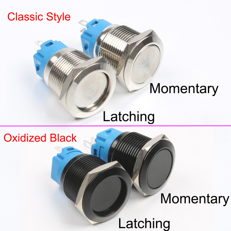 Uut tüüpi 19 mm veekindel hetkeline/lukustuv roostevabast terasest metallist surunupplüliti EI LED-i 3 kontaktiga kõrge/lame ümmargune automaatmootoriga arvuti