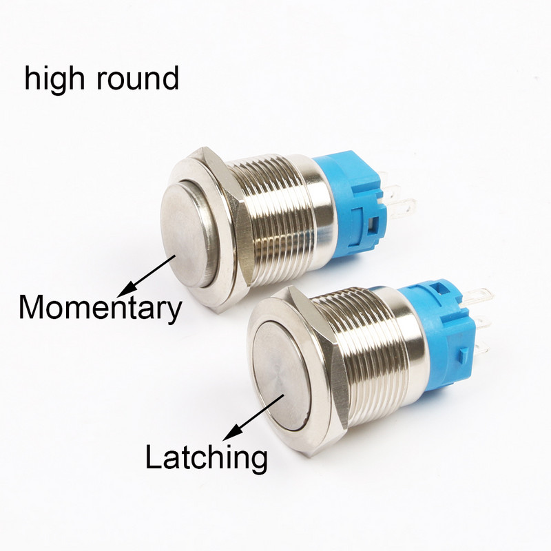 Uut tüüpi 19 mm veekindel hetkeline/lukustuv roostevabast terasest metallist surunupplüliti EI LED-i 3 kontaktiga kõrge/lame ümmargune automaatmootoriga arvuti