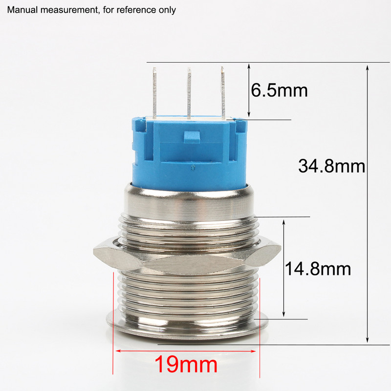 Uut tüüpi 19 mm veekindel hetkeline/lukustuv roostevabast terasest metallist surunupplüliti EI LED-i 3 kontaktiga kõrge/lame ümmargune automaatmootoriga arvuti