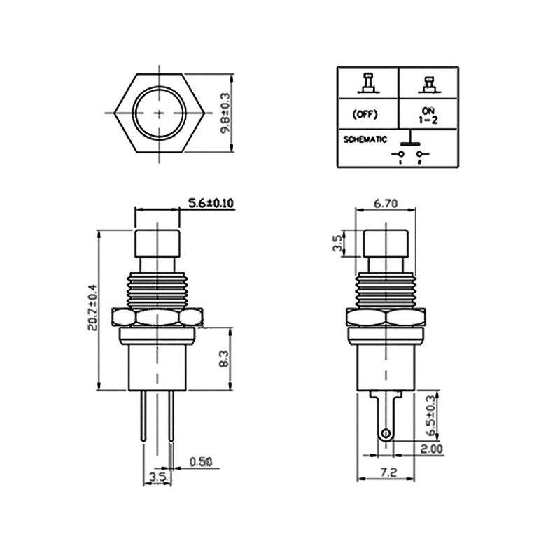 5 komada PBS-110 7 mm tipkalo za trenutni prekidač pritisnite prekidač za trenutno resetiranje na tipkalo za isključivanje normalno otvoren mikro prekidač ne