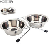 Bļoda suņiem nerūsējošā tērauda mājdzīvnieku suņu kaķu dubultbļodas Gludekļa statīvs Barība Ūdens trauki Padevējs mājdzīvnieku piederumi mājdzīvnieku piederumi suņu bļoda suņu barība