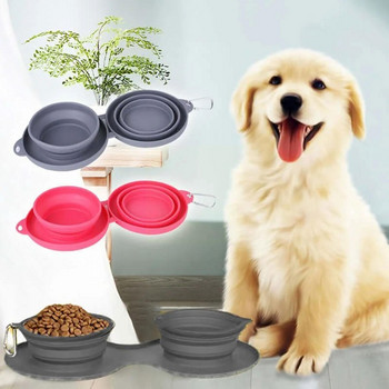 Πτυσσόμενα μπολ για σκύλους Παχύ διπλό μπολ σιλικόνης για κατοικίδια Φορητές ταΐστρες για σκύλους εξωτερικού χώρου Διπλό δοχείο Δοχείο τροφής για σκύλους C5c5