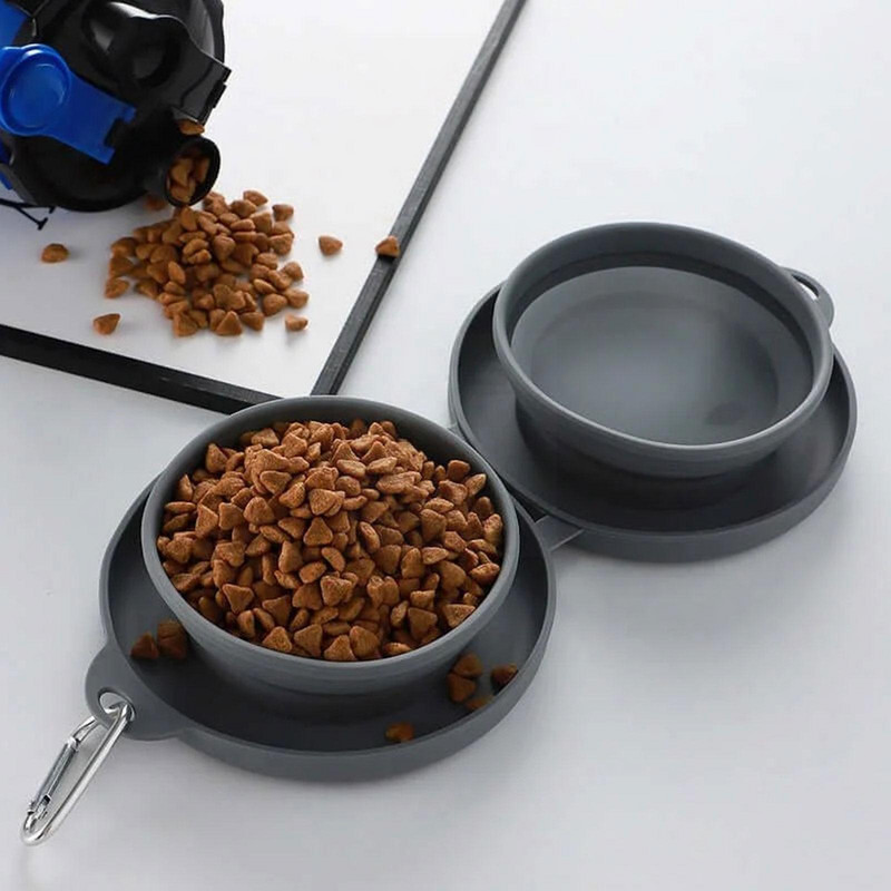 Sklopive zdjele za pse Silikonska zadebljana dvostruka zdjela za kućne ljubimce Prijenosne hranilice za pse na otvorenom Posuda za hranu za pse s dvostrukom zdjelom C5c5