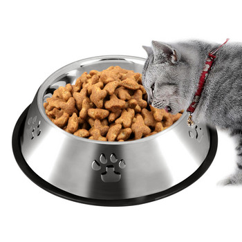 Νέα μπολ για σκύλους για γάτες από ανοξείδωτο ατσάλι Τροφοδότης τροφοδοσίας Μπολ Νερού για κατοικίδια σκύλους Γάτες Κουτάβι Υπαίθριο πιάτο φαγητού 4 μεγεθών