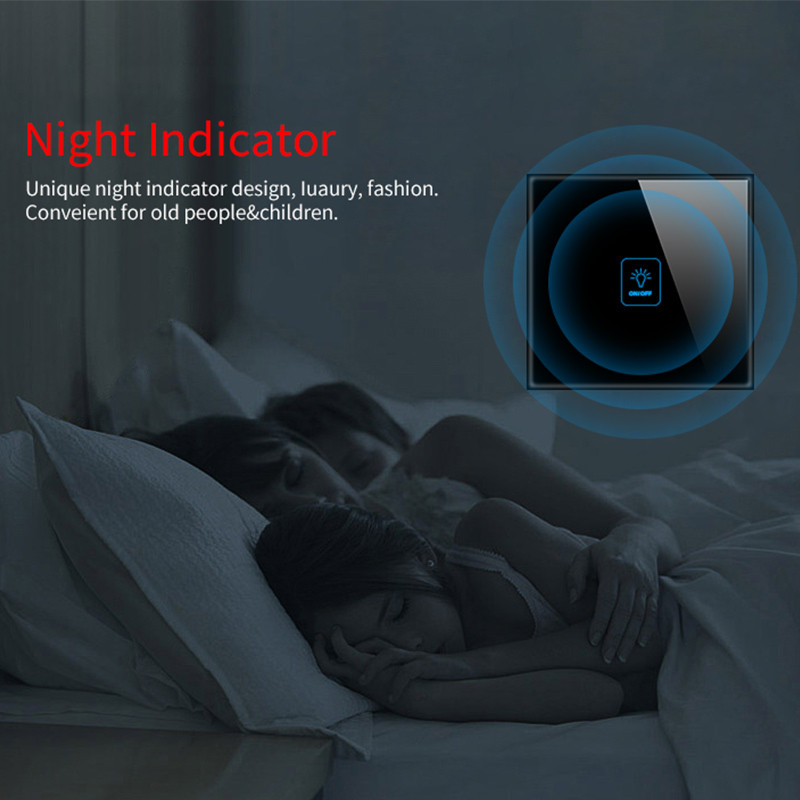 AXUS seina puutelüliti EL standardne karastatud klaaspaneel 1/2/3 Gang 1-way valgusanduri lüliti veekindel 10A 110-220V lambi lüliti