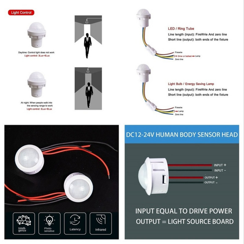 LED PIR inimkeha infrapunadetektor IR infrapuna liikumisanduri valguslüliti kodu jaoks AC110-240V DC 12V 24V kvaliteettoode