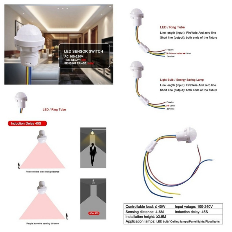 LED PIR inimkeha infrapunadetektor IR infrapuna liikumisanduri valguslüliti kodu jaoks AC110-240V DC 12V 24V kvaliteettoode