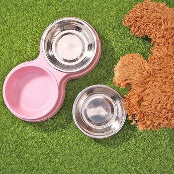 Σκύλος Διπλό μπολ Puppy Food Water Feeder Χαριτωμένα κατοικίδια από ανοξείδωτο χάλυβα Τροφοδότης πιάτων πόσιμου κατοικίδια προμήθειες Πιάτα ταΐσματος Σκυλιά Μπολ