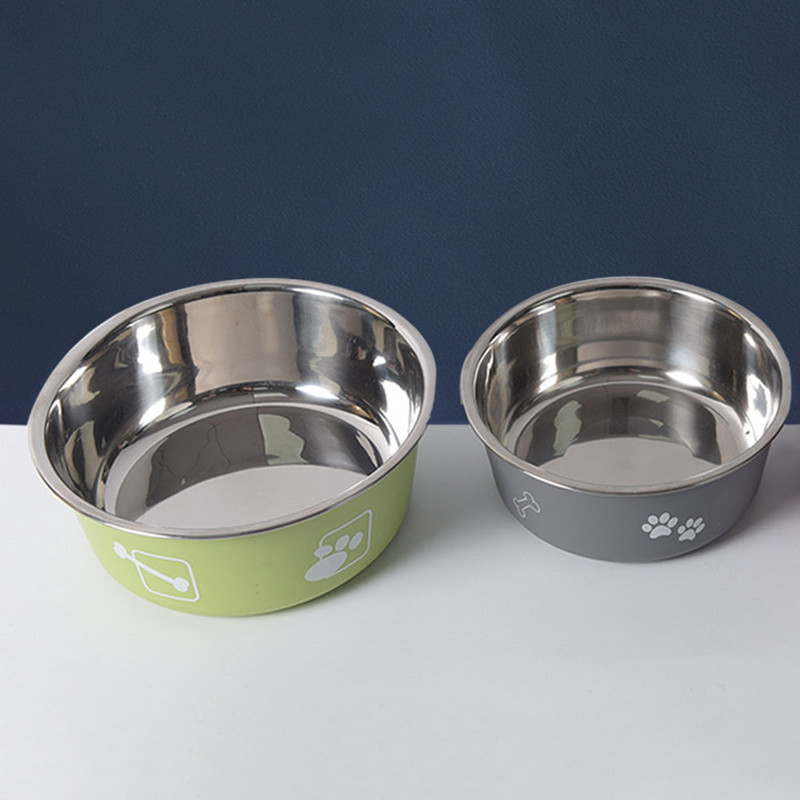 Nerūsējošā tērauda suņu bļoda Izturīga, neslīdoša gumijas dibena lolojumdzīvnieku barības ūdens bļoda jauks apdrukāts kucēnu barotājs mazam vidējam lielam sunim