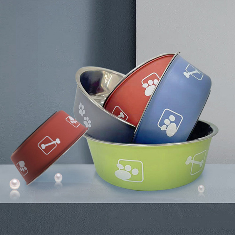 Nerūsējošā tērauda suņu bļoda Izturīga, neslīdoša gumijas dibena lolojumdzīvnieku barības ūdens bļoda jauks apdrukāts kucēnu barotājs mazam vidējam lielam sunim