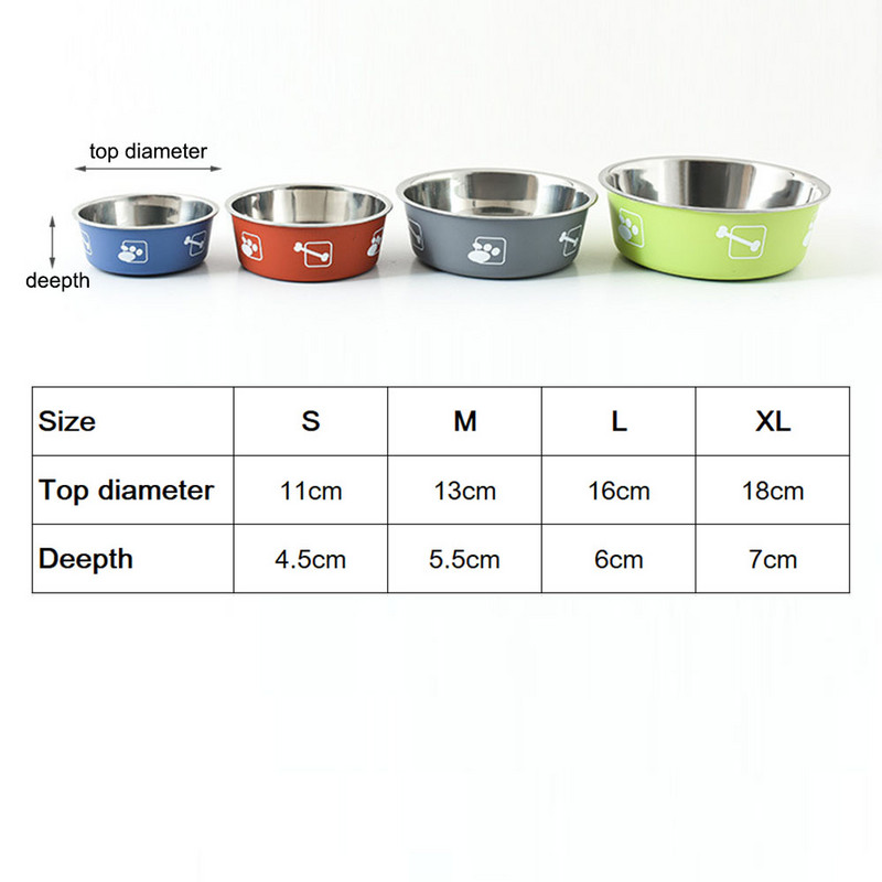 Nerūsējošā tērauda suņu bļoda Izturīga, neslīdoša gumijas dibena lolojumdzīvnieku barības ūdens bļoda jauks apdrukāts kucēnu barotājs mazam vidējam lielam sunim