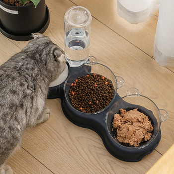 Αυτόματη τροφοδοσία για γάτες κατοικίδιων ζώων 3 σε 1 Μπολ για γάτες για σκύλους με σιντριβάνι Διπλό μπολ Ποτό Υπερυψωμένη βάση για γάτες