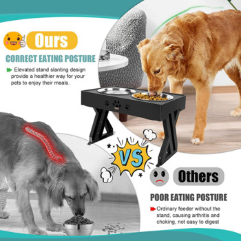 ATUBAN Ρυθμιζόμενο ανυψωμένο μπολ για σκύλους με 2 μπολ τροφής σκύλου από ανοξείδωτο ατσάλι που δεν γλιστράει Το πιάτο σκύλου που δεν χυθεί προσαρμόζεται σε 3 ύψη