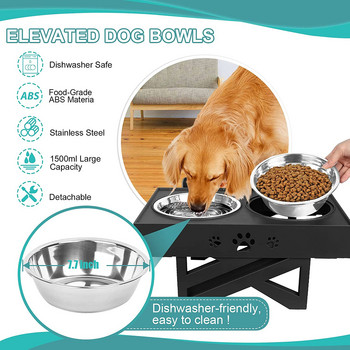 ATUBAN Ρυθμιζόμενο ανυψωμένο μπολ για σκύλους με 2 μπολ τροφής σκύλου από ανοξείδωτο ατσάλι που δεν γλιστράει Το πιάτο σκύλου που δεν χυθεί προσαρμόζεται σε 3 ύψη