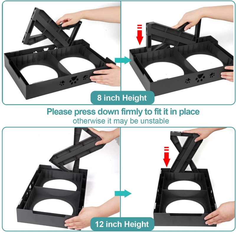 ATUBAN regulējama pacelta suņu bļoda ar 2 nerūsējošā tērauda suņu barības bļodām, neslīdošs, neizšļakstīts suņu trauks, regulējams līdz 3 augstumiem