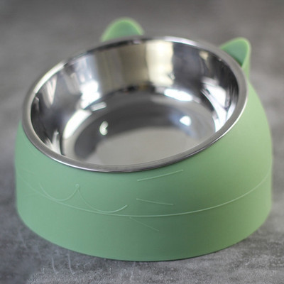 Jauka kaķu suņu barība ūdens bļoda pacelta, neslīdoša pamatne, nerūsējošais tērauds, paaugstināts statīvs, noliekts padeves bļodas, mājdzīvnieku piederumi