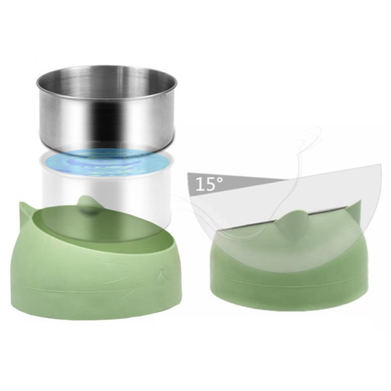 Jauka kaķu suņu barība ūdens bļoda pacelta, neslīdoša pamatne, nerūsējošais tērauds, paaugstināts statīvs, noliekts padeves bļodas, mājdzīvnieku piederumi