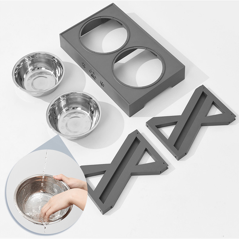 Lemmiklooma libisemiskindel koerakauss roostevabast terasest topeltkauss aluse tõstelauaga, reguleeritava kõrgusega eemaldatav lemmikloomatarbed koeratarvikud