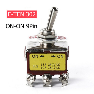 1Pcs E-TEN303 12mm 9 Pin 3Pozicijski ON-OFF-ON Preklopni prekidač 10A 380VAC/15A 250V E-TEN302 Smeđa visoke kvalitete