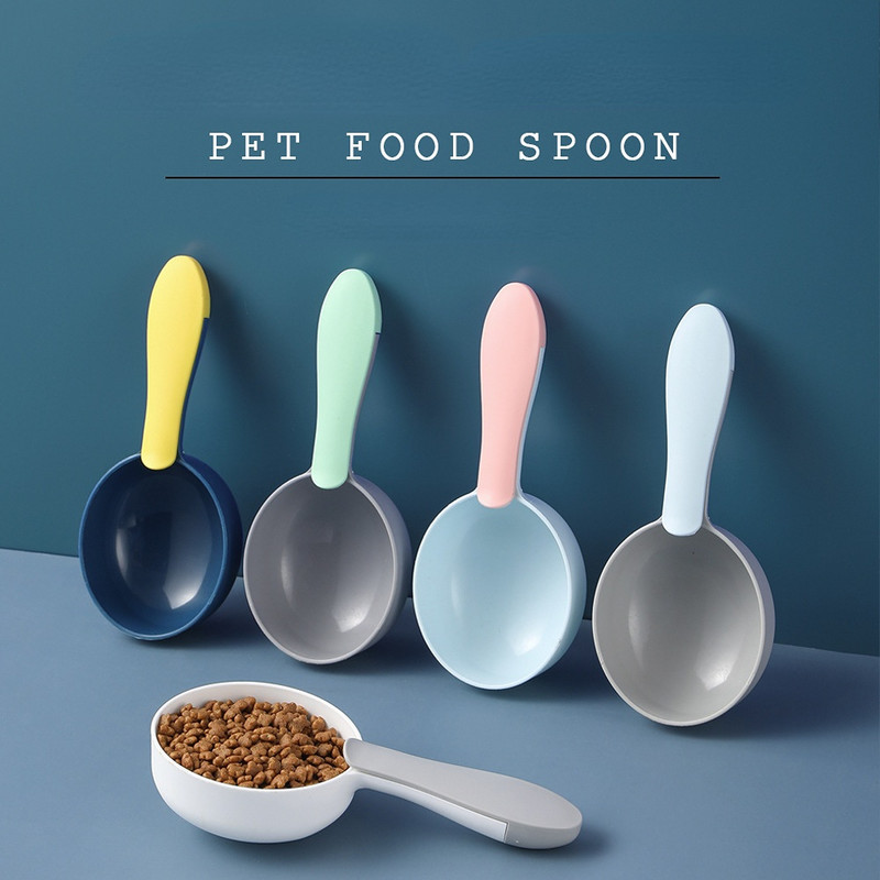 Multifunktsionaalne koeratoit kassitoidu labidas lusikas söötmislusikas suletud kotiklambriga Loominguline mõõtetops kumer disain, kergesti puhastatav