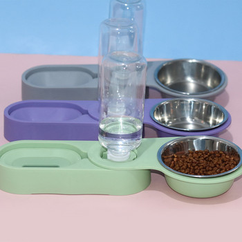 Μπολ για γάτες για κατοικίδια Αυτόματη τροφοδοσία σκύλων 500ML Μπουκάλι νερού για σκύλους Μπολ τροφής για γάτες από ανοξείδωτο ατσάλι Διπλό μπολ 2 μπολ Αξεσουάρ γάτας