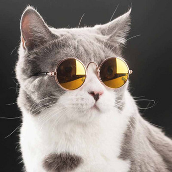 Сладки ретро кръгли слънчеви очила за котки и кучета Светлоотразителни очила Малки кучета Котка Снимка на домашни любимци Подпори за снимки Аксесоари Стоки за домашни любимци