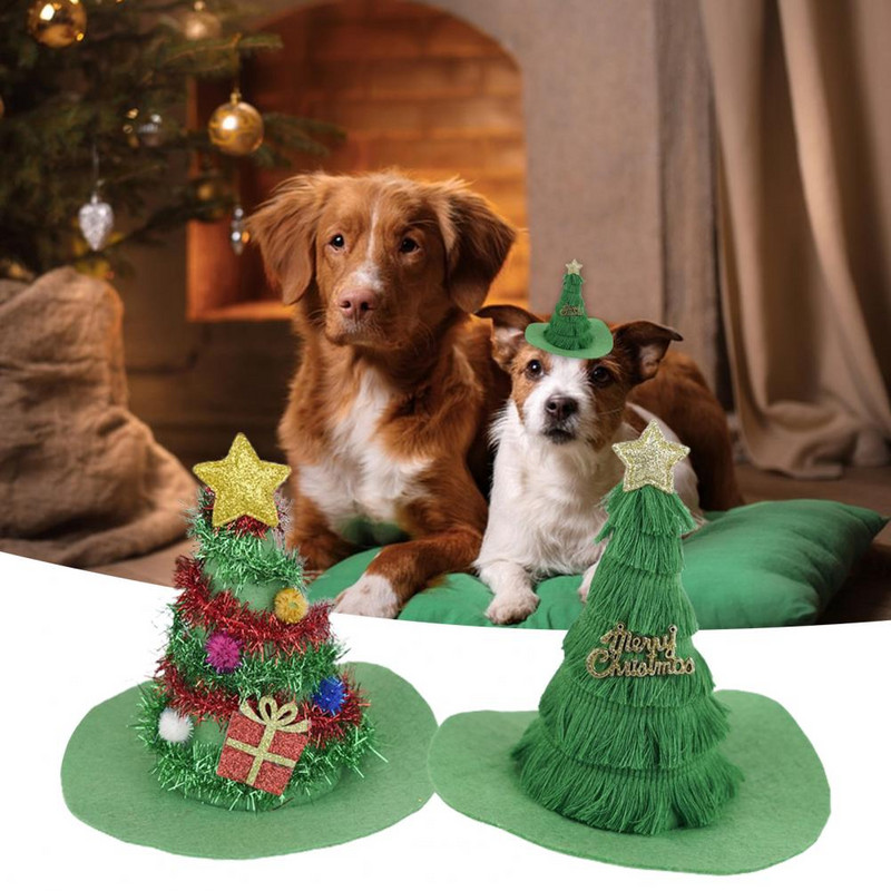Lijepa božićna jelka, otmjena kapa za pse Pokrivala za kućne ljubimce Božićna kapa za pse Netkana tkanina koja poboljšava atmosferu
