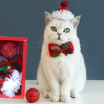 Σετ καπέλων με κολάρο γάτας Μόδας καμβάς εξαιρετικής κατασκευής Χριστουγεννιάτικα στοιχεία Σετ κολάρου γάτας για κάλυμμα κεφαλής κατοικίδιων κατοικιών κολάρο γάτας