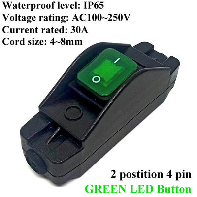 30A Vodootporan IP65 Heavy Duty Inline kabel Prekidač za uključivanje/isključivanje Max AC220V LED indikator otporan na prašinu