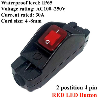 30A Vodootporan IP65 Heavy Duty Inline kabel Prekidač za uključivanje/isključivanje Max AC220V LED indikator otporan na prašinu