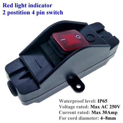 Iekļauts vada slēdža virsmas montāžas ūdensizturīgs IP65 putekļu necaurlaidīgs Max AC100~250V 30A ieslēgšanas/izslēgšanas LED indikators