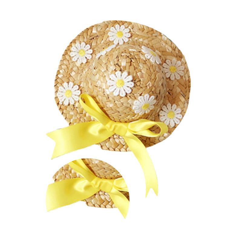 1PC Slamnati šešir za kućne ljubimce Ručno izrađeni podesivi cvjetni ljetni proljetni mačji psi, kućni ljubimci Kapa za dnevne dekore Šešir za sunce