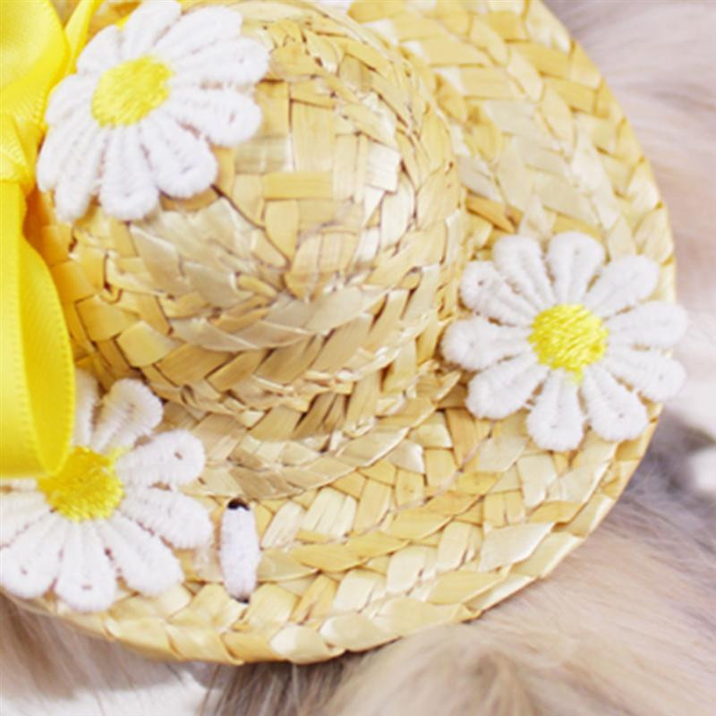 1PC Slamnati šešir za kućne ljubimce Ručno izrađeni podesivi cvjetni ljetni proljetni mačji psi, kućni ljubimci Kapa za dnevne dekore Šešir za sunce