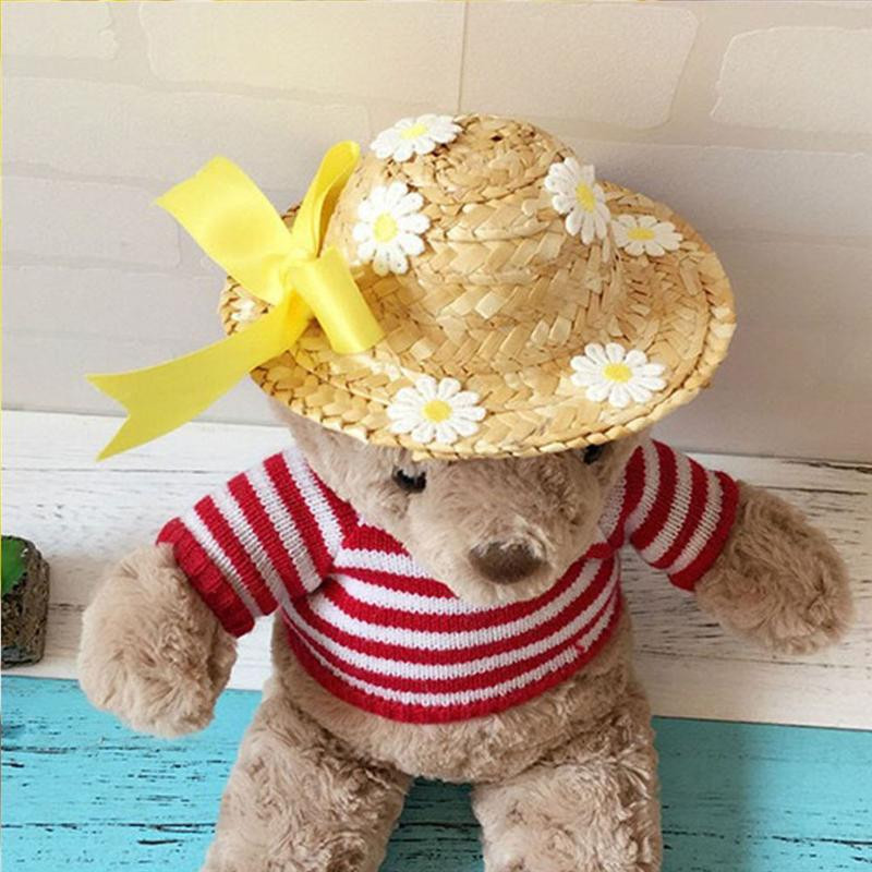 1PC Slamnati šešir za kućne ljubimce Ručno izrađeni podesivi cvjetni ljetni proljetni mačji psi, kućni ljubimci Kapa za dnevne dekore Šešir za sunce