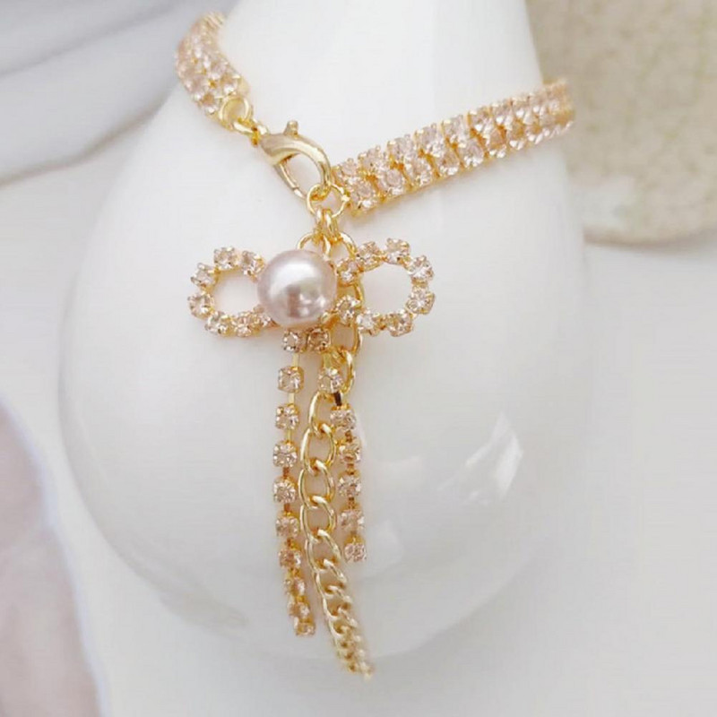 Lemmikkass Ehted Kaelakee Kaelarihm Faux Pearl Ornament Oksüdatsioonivastane Vask Rhinestones Kaelakee Rekvisiidid Lemmikloomatarbed