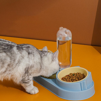 Διπλά μπολάκια για κατοικίδια γάτα Αντιανατρεπτική προστασία λαιμού για σκύλους Αυτόματο μπολ τροφής Δοχείο διανομής νερού