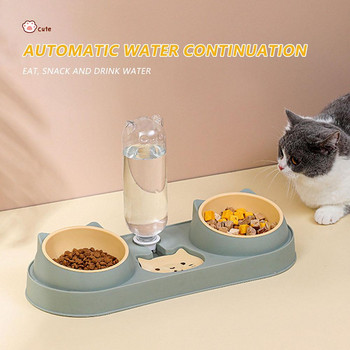 Домашна котка Двойни купи против преобръщане Защита на врата Куче Автоматична купа за храна Контейнер за вода