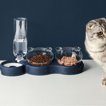Δοχείο τροφής για γάτες 3 σε 1 Αυτόματος τροφοδότης Διανομέας νερού για σκύλους κατοικίδιων ζώων Δοχείο τροφής για ποτά Ανυψωμένη βάση μπολ πιάτων