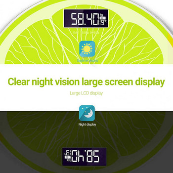 Ψηφιακή ζυγαριά βάρους αισθητήρας βαρύτητας Οθόνη θερμοκρασίας LCD Οθόνη νυχτερινής όρασης Λεμόνι Μπάνιο Στρογγυλό Ζυγό Οικιακής Ζύγισης