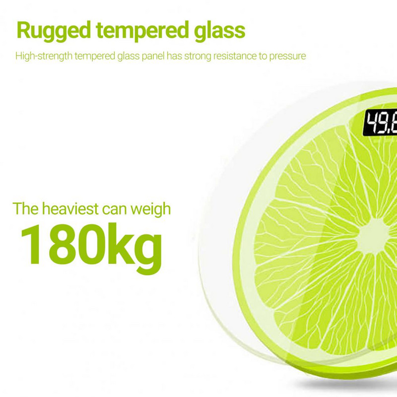 Digitalna vaga za mjerenje težine Senzor gravitacije Zaslon temperature LCD Zaslon za noćno gledanje Limun Okrugla kupaonska vaga za vaganje