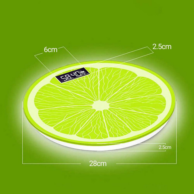 Digitalna vaga za mjerenje težine Senzor gravitacije Zaslon temperature LCD Zaslon za noćno gledanje Limun Okrugla kupaonska vaga za vaganje